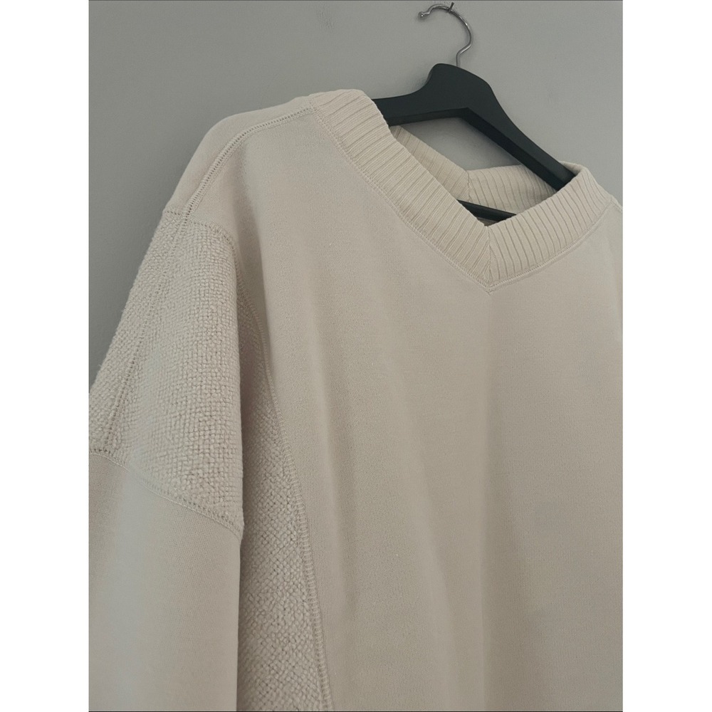 Aerie Oversized V-Neck Mixed Texture Sweatshirt Cream Medium - Picture 5 of 10